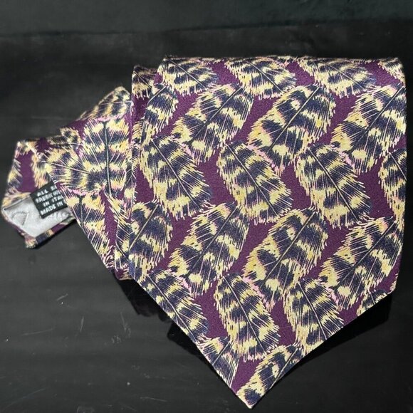 Dior Mid Century Modern Neckwear Tie 100% All Silk Purple Floral Tropical Retro - Picture 3 of 4